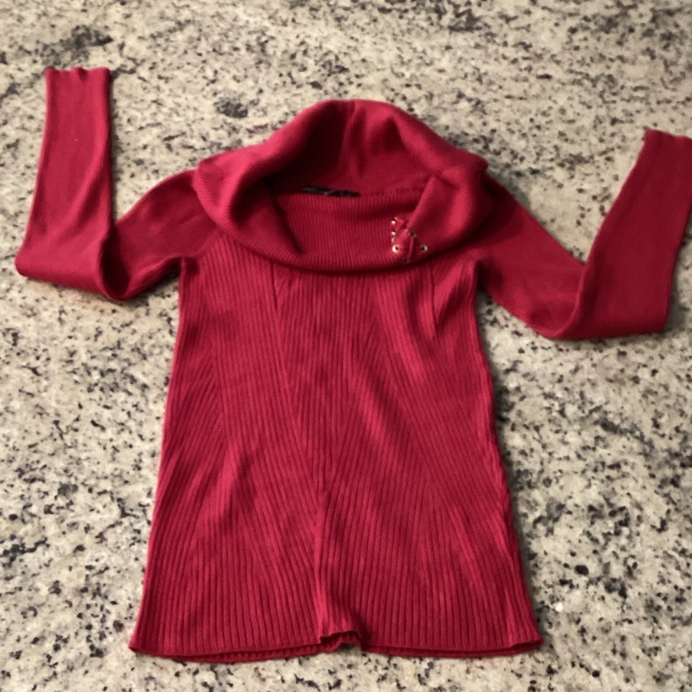 White House Black Market Red Ribbed Cowl Sweater